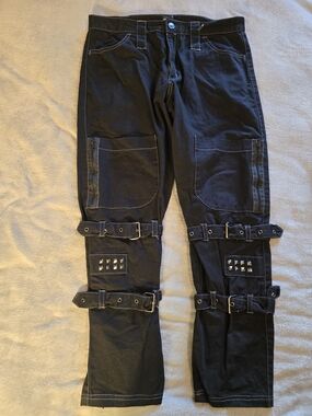 Men's Black Alt Pants with Stud and Strap Details